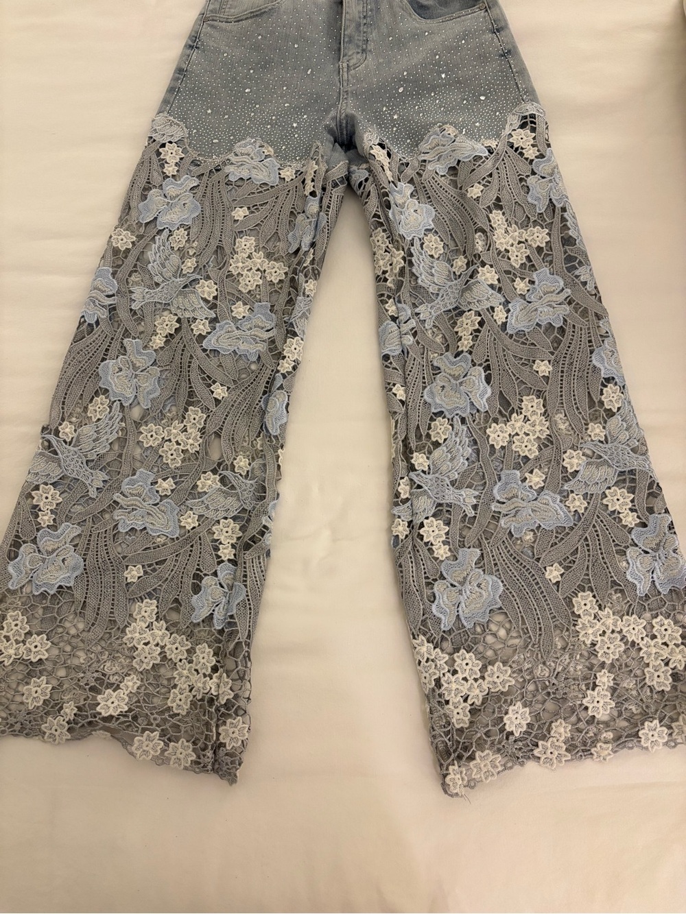 ✨ BAYEAS High Rise Rhinestone Lace Wide Leg Jeans - 27 - Picture 8 of 16